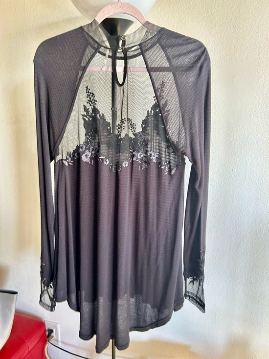Free People Black Lace-Embellished Long Sleeve Tee - Picture 7 of 9